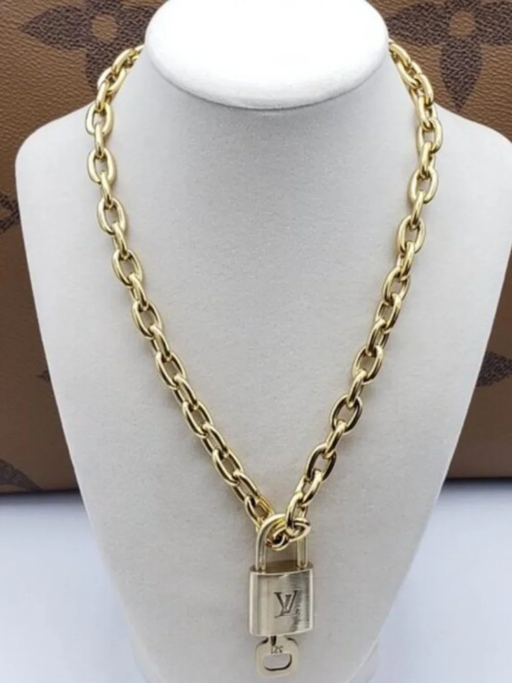 18K Gold-Plated Necklace with Authentic Louis Vuitton Padlock